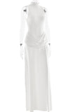 Mock Neck Sleeveless Ruched Maxi Casual Dress