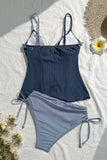 Striped Ruffled Tankini Set