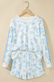 Floral Crew Neck Ruffle Short Set