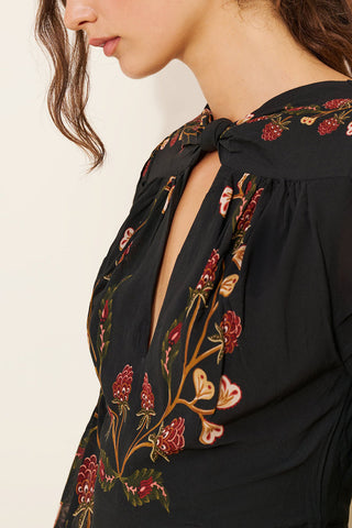 Floral Tie-Neck Puff Sleeve Dress