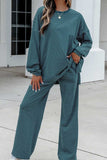 Striped Crew Neck Wide-Leg Pants Set