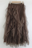 Layered Lace Mesh Ruffle Midi Skirt