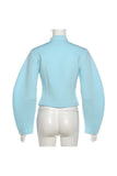 Mandarin Collar Frog Button Puff Sleeve Blouse