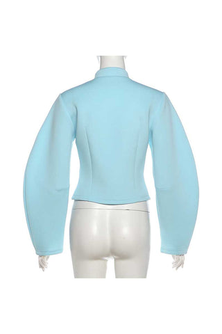 Mandarin Collar Frog Button Puff Sleeve Blouse