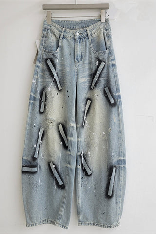 Wide-Leg Denim Jeans with Statement Design