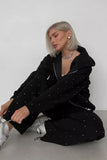 Rhinestone Zip-Up Hooded Sweatshirt