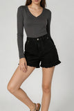 Ruffle-Hem High-Waist Denim Shorts