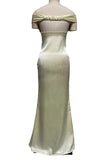 Ruched Off-Shoulder Satin Maxi Evening Dress