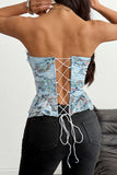 Ruffle Trim Paisley Lace-Up Corset Top