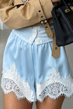 Lace Hem Elastic Waist Casual Shorts