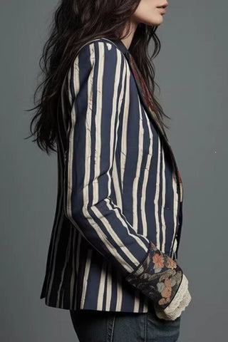 Striped Floral Patchwork Blazer
