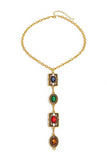 Multi-Gem Vintage Drop Chain Necklace
