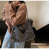 Button Denim Hobo Bag