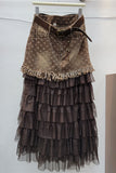 Polka Dot Tiered Ruffle Midi Skirt