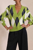 Argyle Knit V-Neck Sweater
