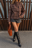 Plaid Mock Neck Button-Front Jacket