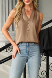 Button-Detail V-Neck Tank Top