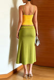 Contrast Trim Cami and Drawstring Midi Skirt Set