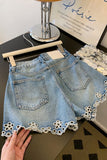 Floral Cutout Denim Shorts