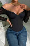 Off-Shoulder Lace Long Sleeve Blouse