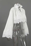 Lace Bell Sleeve Ruffle Collar Crop Blouse