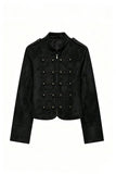 Military Button Mock Neck Cropped Jacket