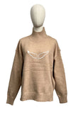 Wing Motif Mock Neck Knit Sweater
