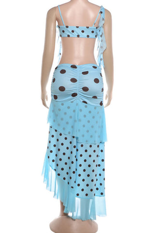 Polka Dot Bra Top and Slit Skirt Set