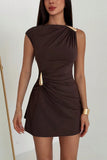 Asymmetric Shoulder Mini Dress