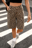 Leopard Print High-Waist Denim Shorts