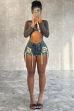 Lace-Up Denim Shorts