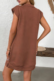 Zip-Neck Casual Dress with Cap Sleeves