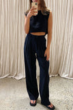 Sleeveless Crop Top and High-Waist Pants Set