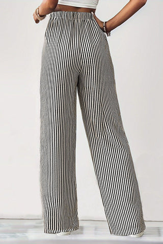 Drawstring Striped Wide-Leg Casual Pants