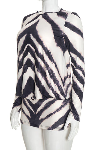 Zebra Print Long Sleeve Mini Casual Dress
