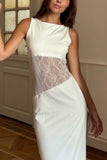 Sleeveless Lace Panel Midi Dress