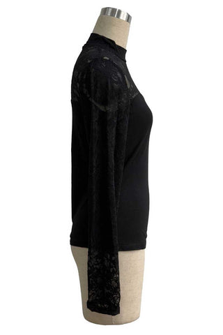 Floral Lace Mock Neck Long Sleeve Top