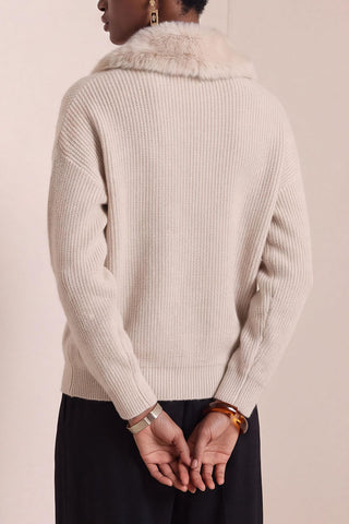 Faux Fur Collar Button-Front Knit Cardigan
