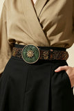 Embossed Floral Round Buckle Belt