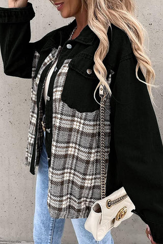 Plaid Patchwork Button-Front Jacket
