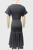 Short Sleeve Ruffle Hem Midi Casual Dress
