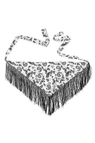 Paisley Print Fringe Tie Waist Wrap