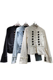 Double-Breasted Mock Neck Cropped Jacket