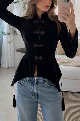 Velvet Frog Button Tassel Jacket