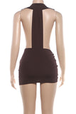Sleeveless Plunge Neck Ruched Mini Skirt Set