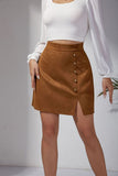 High-Waist Button Detail Slit Mini Skirt