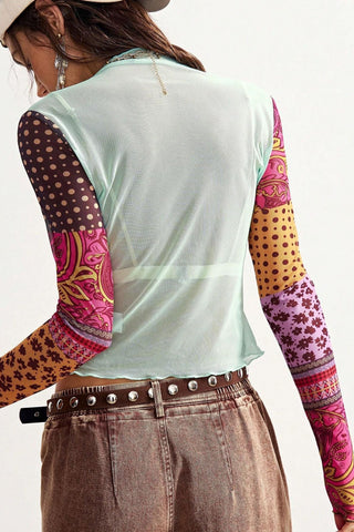 Floral Mixed Pattern Sleeve Top