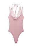 Lace Insert Tie-Back Sleeveless Bodysuit