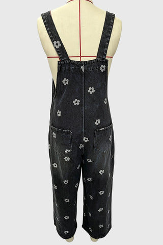 Floral Wide-Leg Denim Overalls