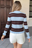 Striped Ruffle Trim Crew Neck Sweater